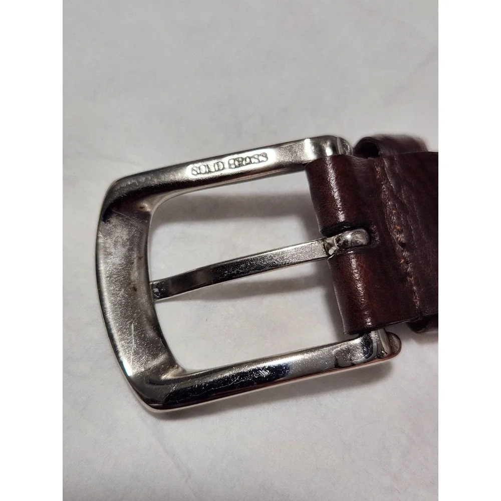 Johnston & Murphy Brown Aniline Kipskin Shoulders Leather Belt 36 Handmade USA